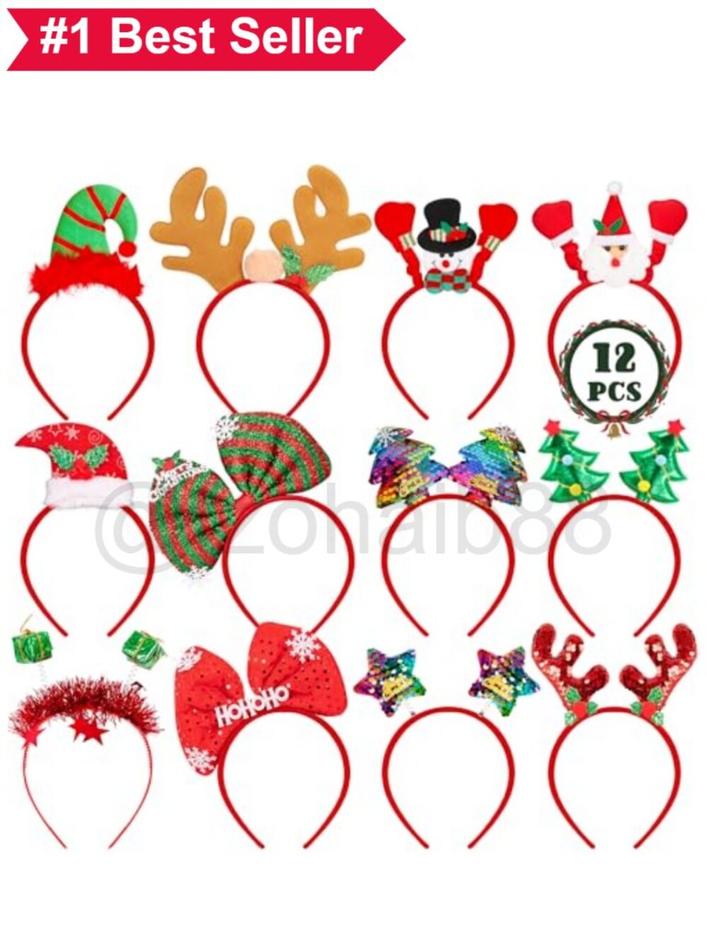 🎄 12 Pack Christmas Headbands Felt Costume Party Headwear Set